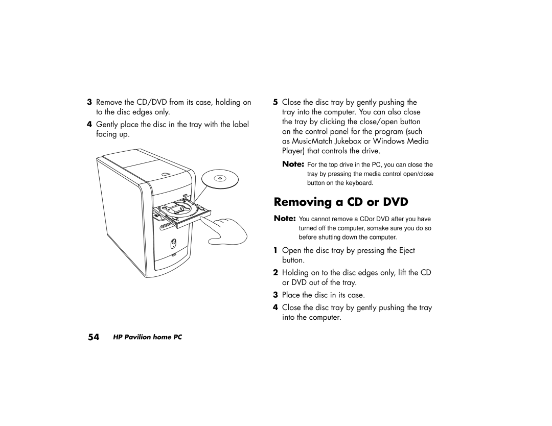 HP 514a (AP), 704d (AP), 734d (AP), 544a (AP), 564a (AP), 744d (AP), 754d (AP), 774d (AP), 504a (AP) manual Removing a CD or DVD 