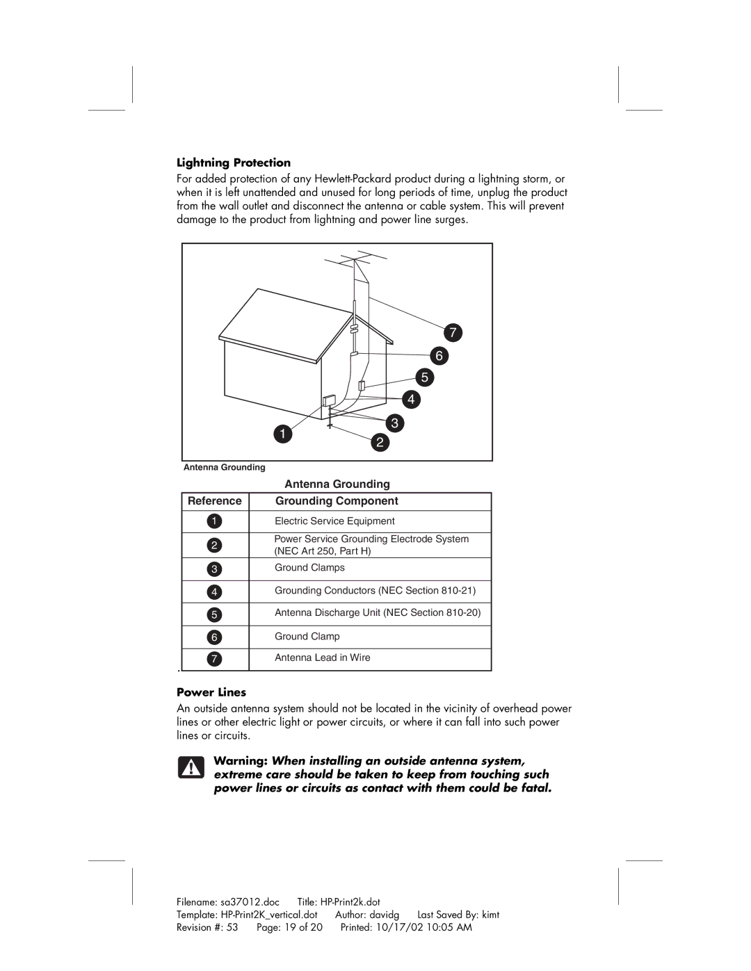 HP 774d (AP), 704d (AP), 734d (AP) manual Lightning Protection, Antenna Grounding Reference Grounding Component, Power Lines 