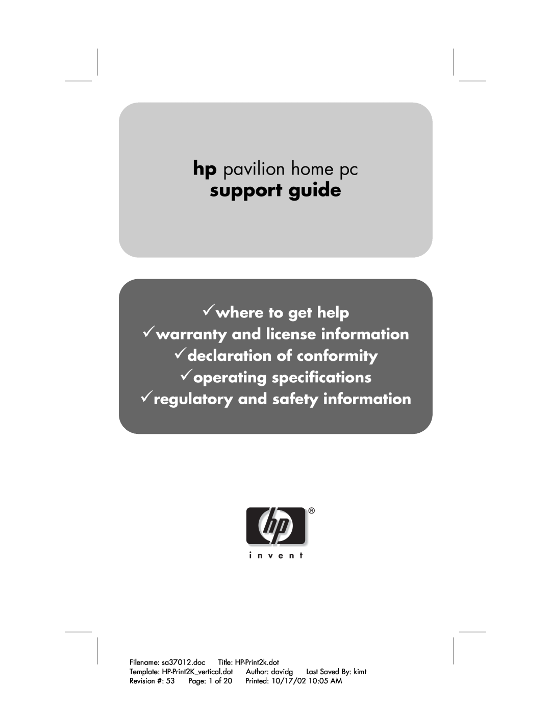 HP 734d (AP) manual where to get help warranty and license information, hp pavilion home pc, support guide, Author davidg 