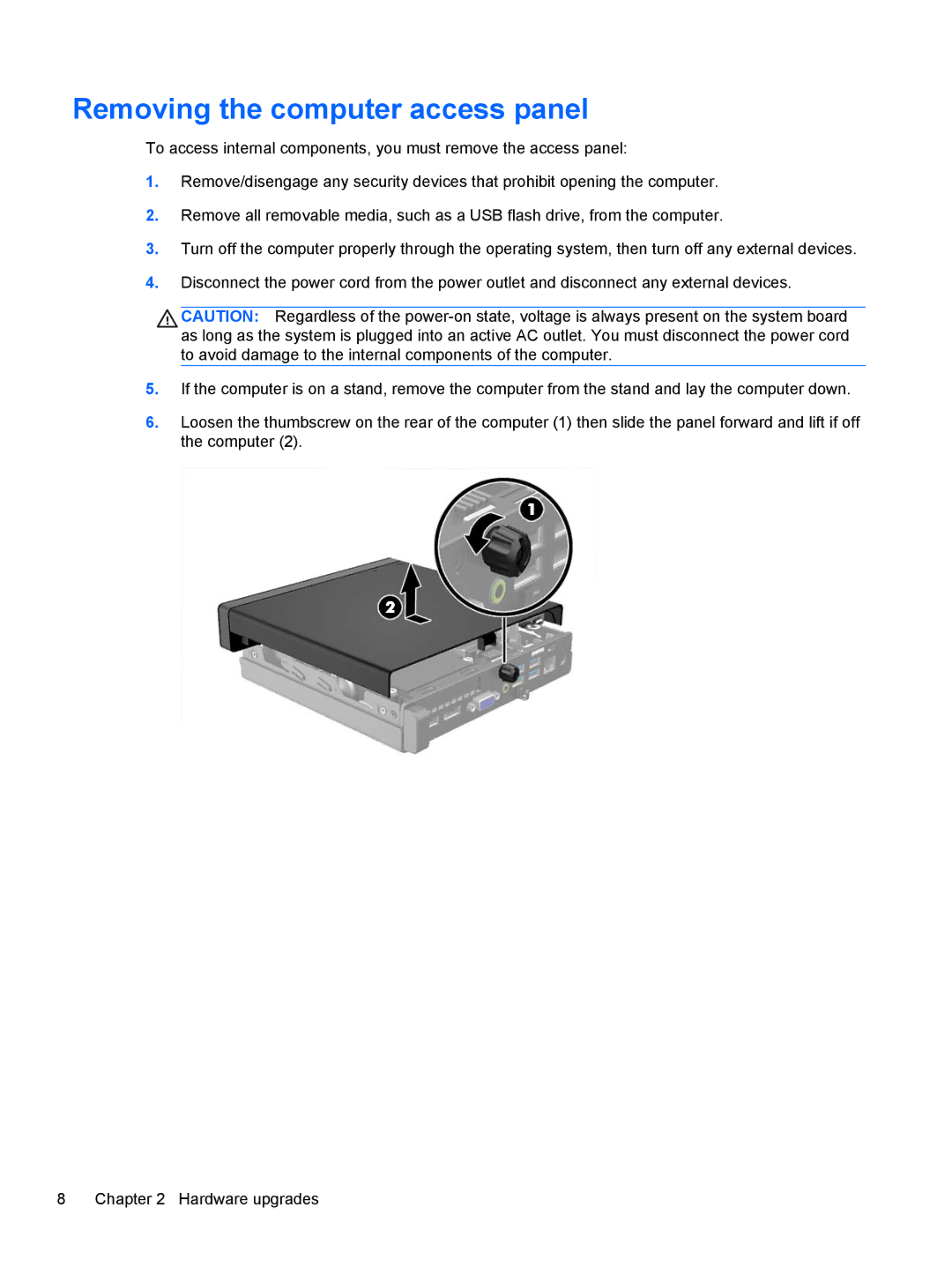 HP 705 G1 manual Removing the computer access panel 