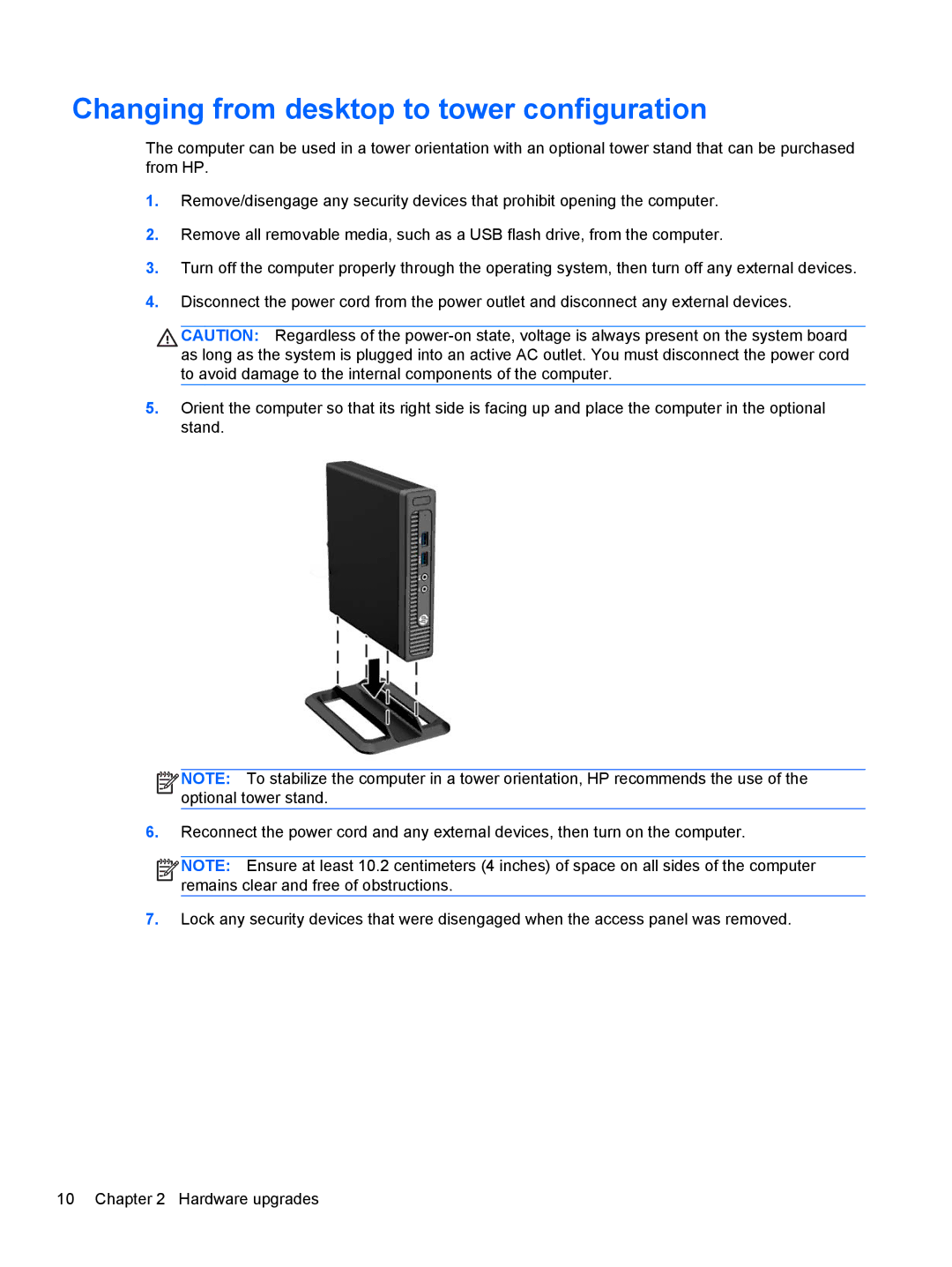 HP 705 G1 manual Changing from desktop to tower configuration 