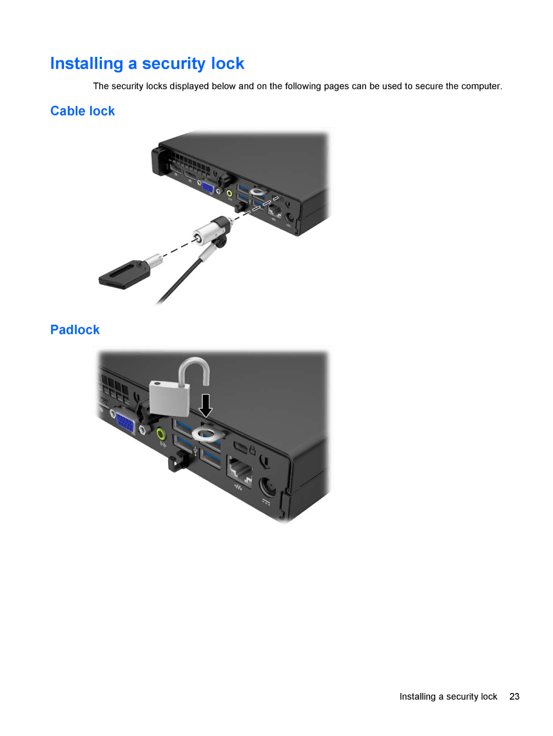 HP 705 G1 manual Installing a security lock 