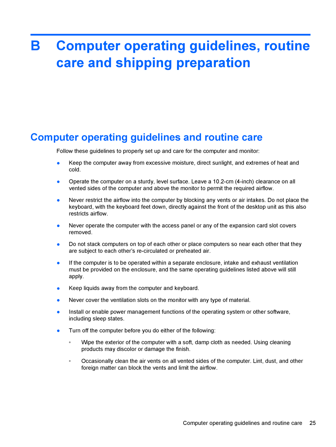 HP 705 G1 manual Computer operating guidelines and routine care 