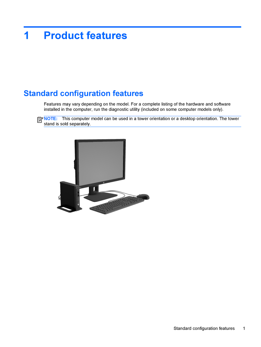 HP 705 G1 manual Product features, Standard configuration features 