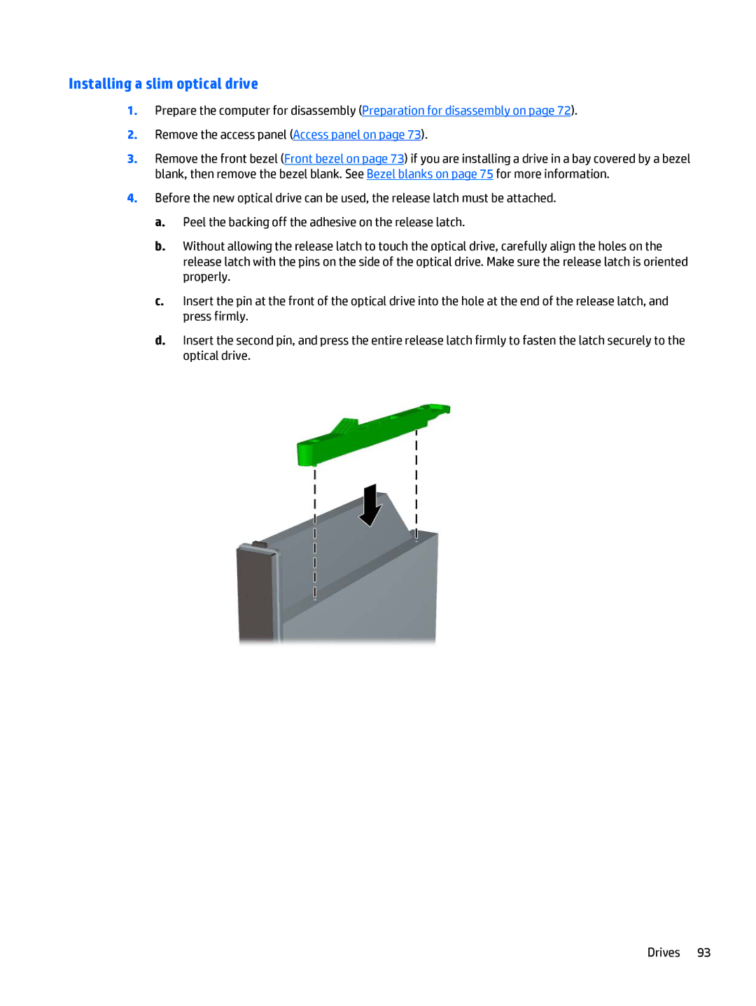 HP 705 G1 manual Installing a slim optical drive 