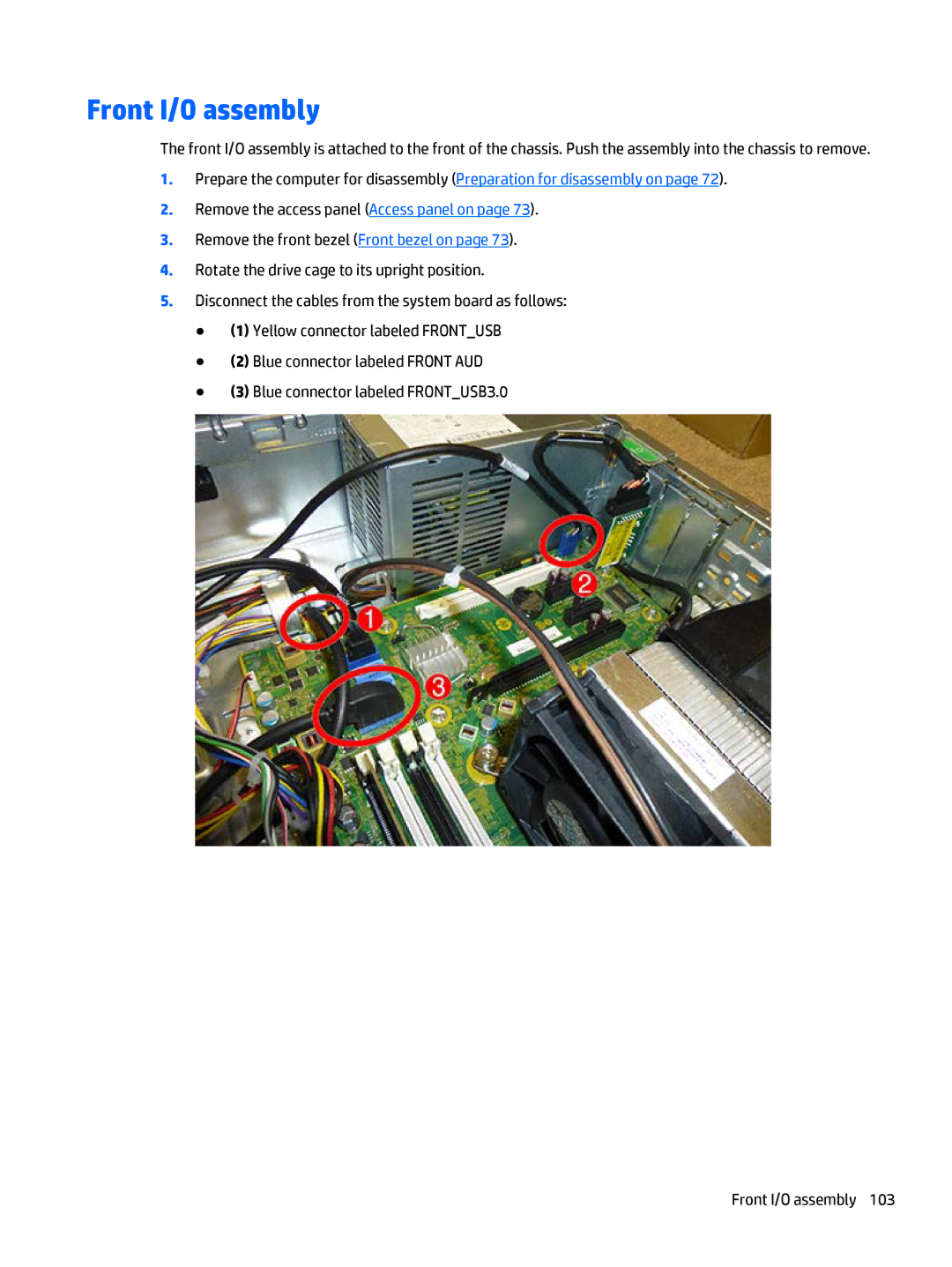 HP 705 G1 manual Front I/O assembly 