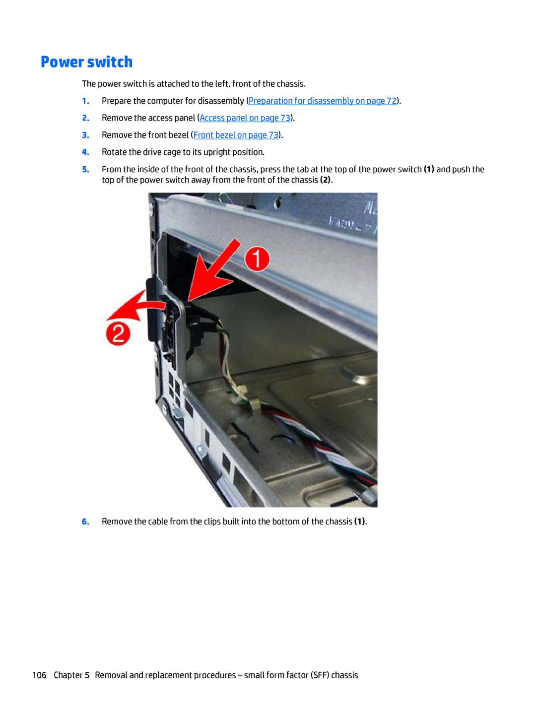 HP 705 G1 manual Power switch 