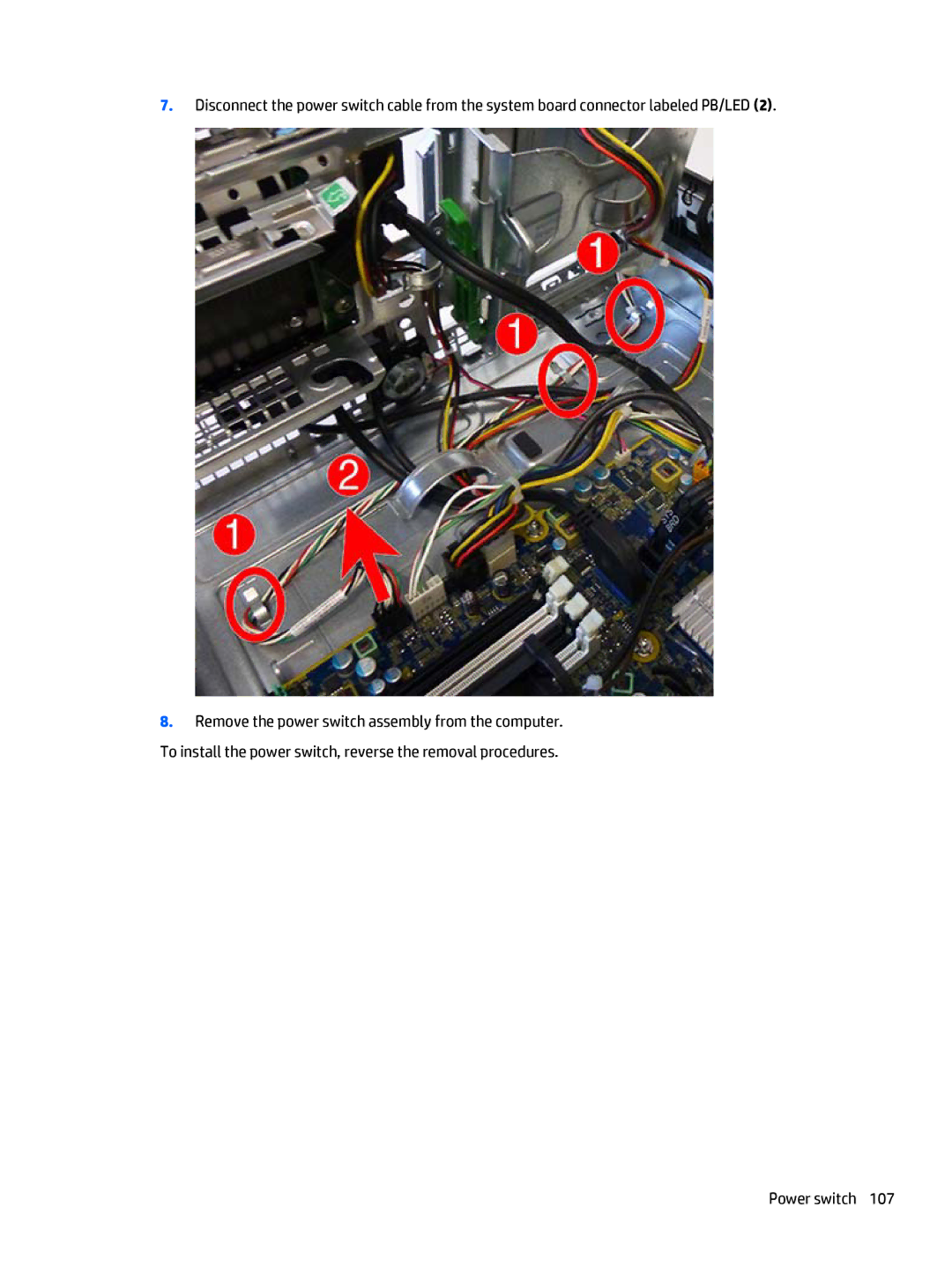 HP 705 G1 manual Power switch 