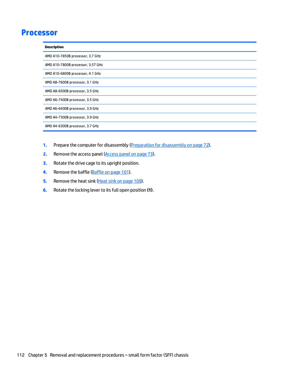 HP 705 G1 manual Processor 