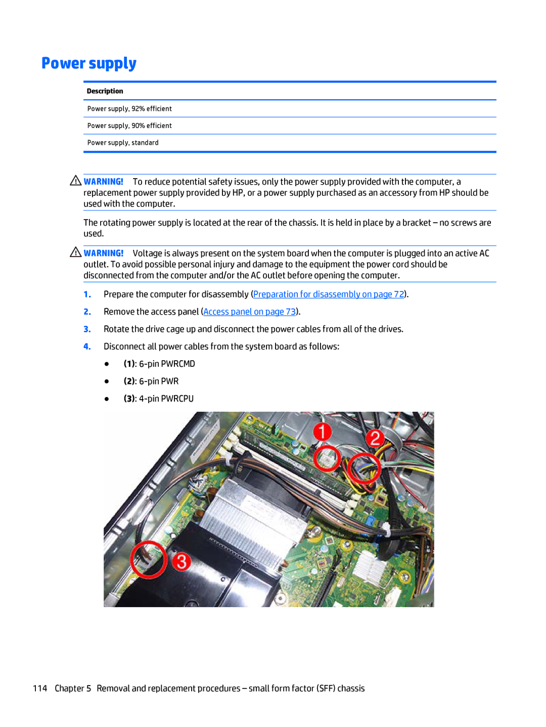 HP 705 G1 manual Power supply 