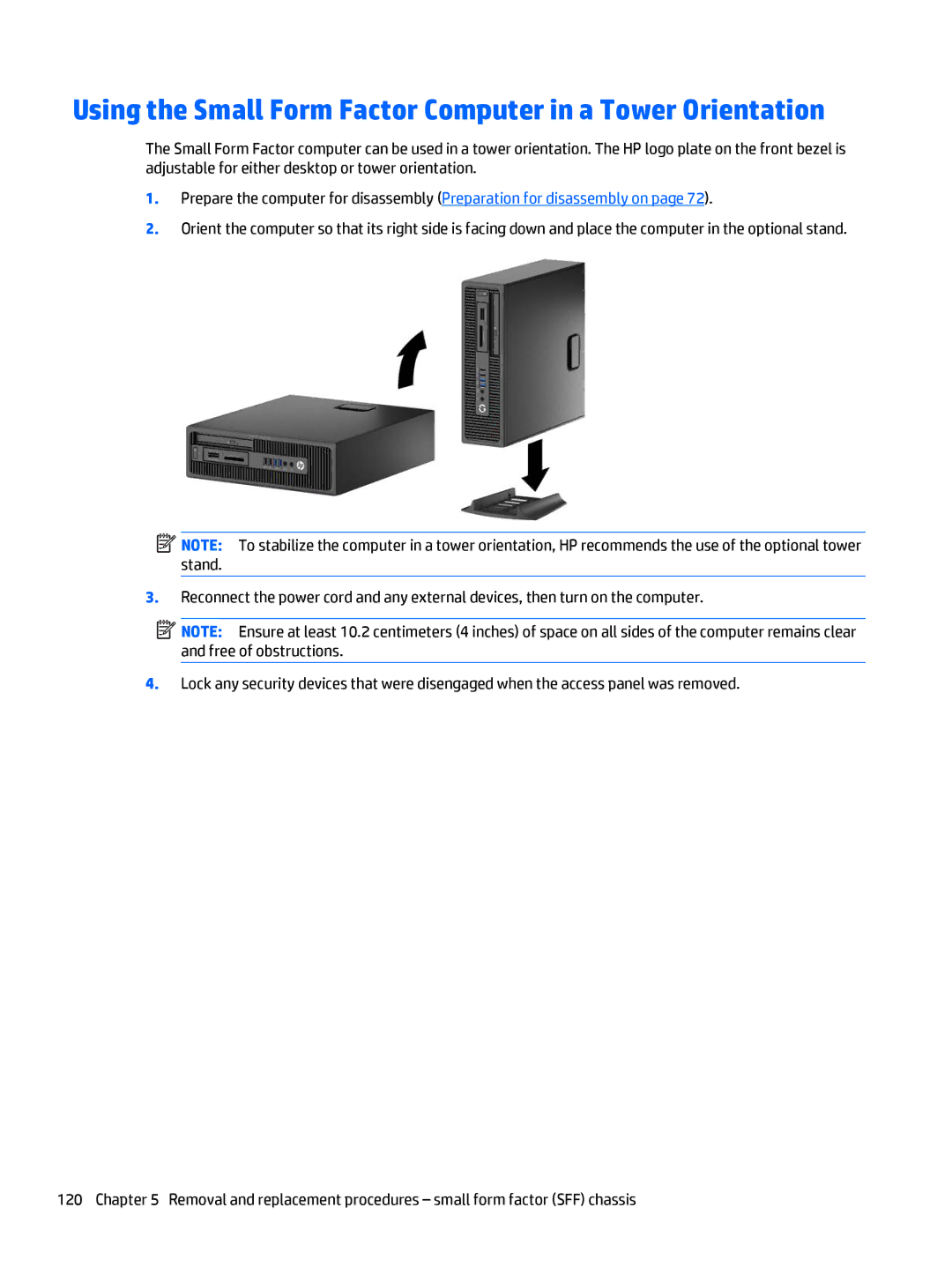 HP 705 G1 manual Using the Small Form Factor Computer in a Tower Orientation 