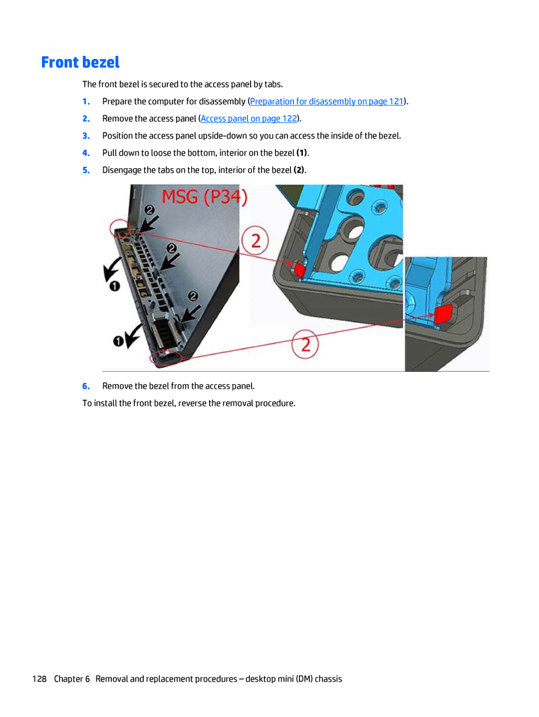 HP 705 G1 manual Front bezel 