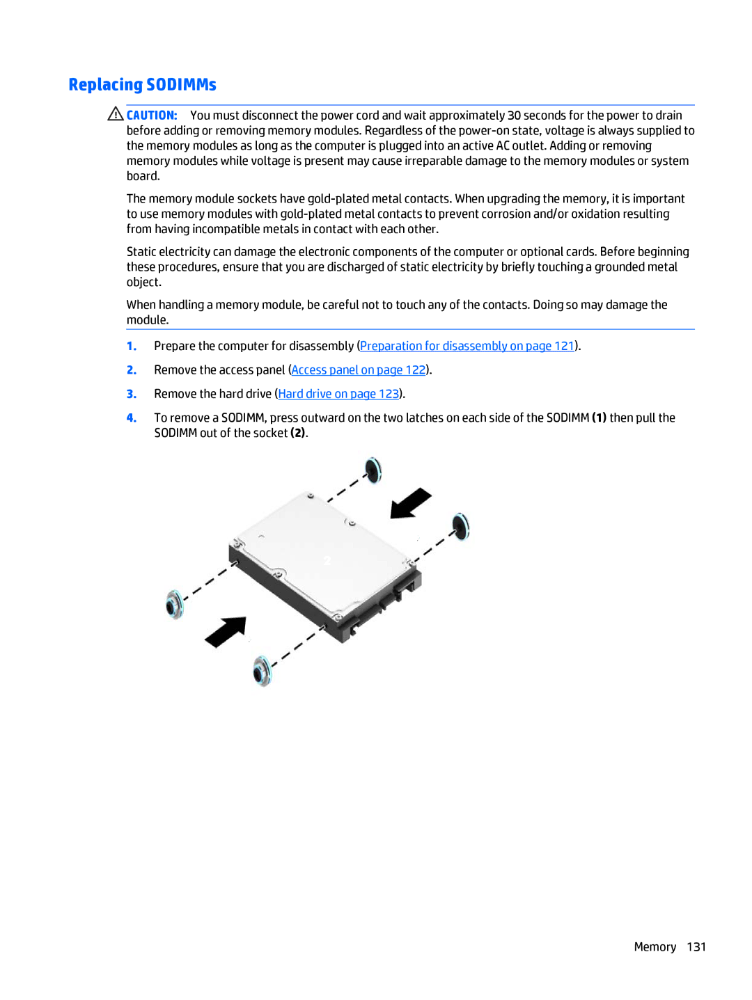 HP 705 G1 manual Replacing SODIMMs 