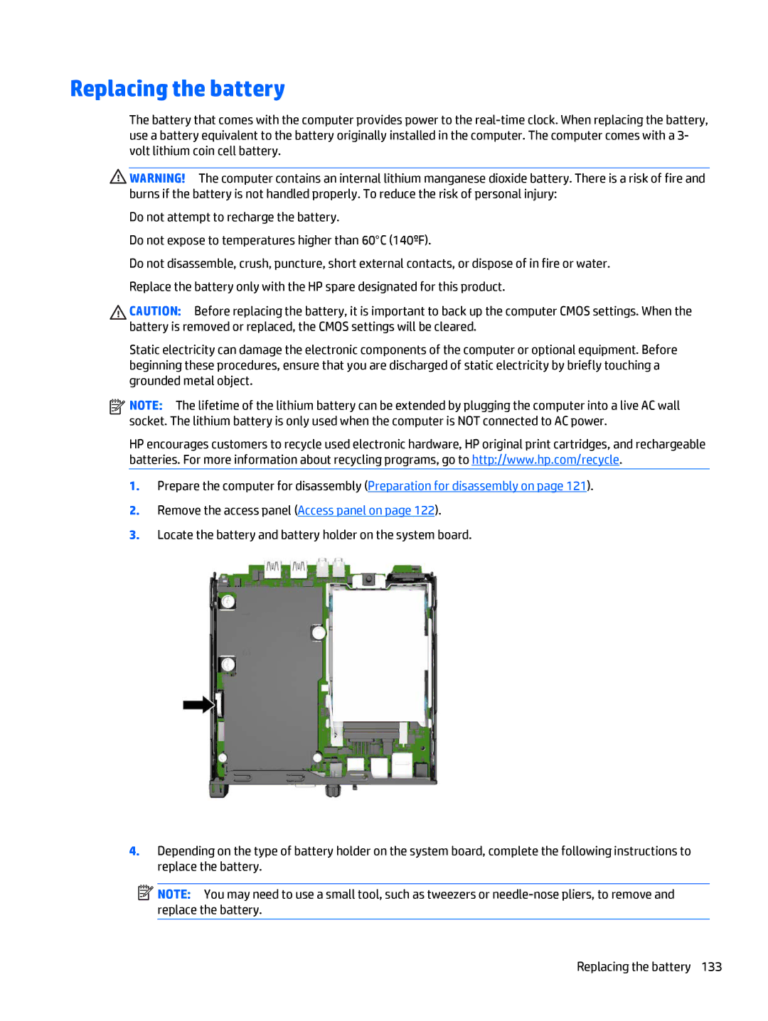 HP 705 G1 manual Replacing the battery 