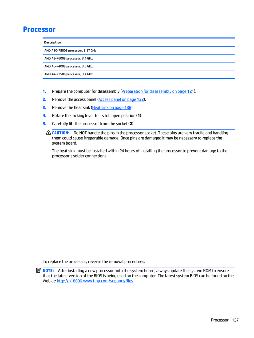 HP 705 G1 manual Processor 