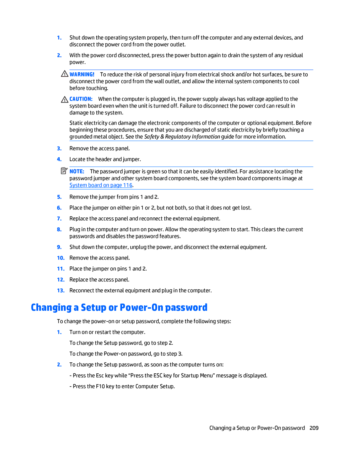 HP 705 G1 manual Changing a Setup or Power-On password 