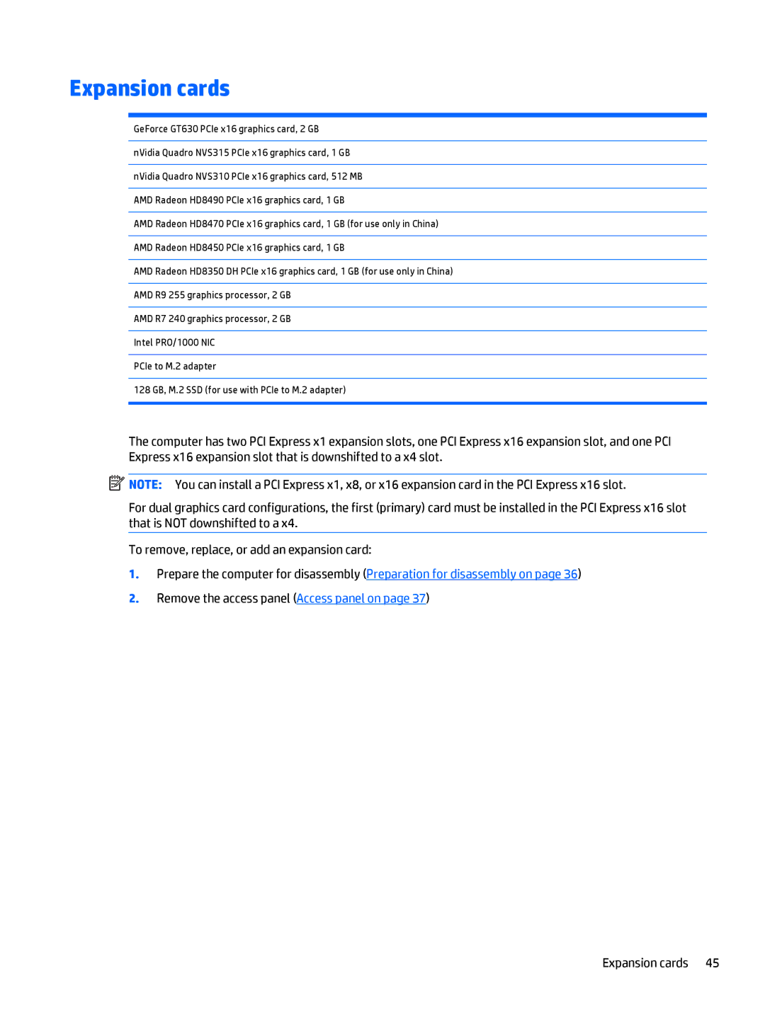 HP 705 G1 manual Expansion cards 