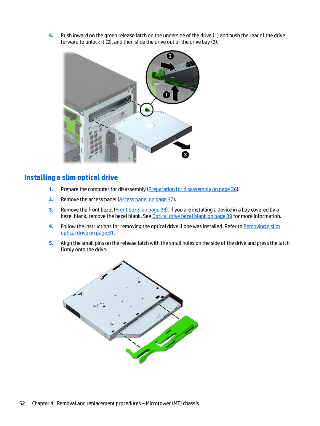 HP 705 G1 manual Installing a slim optical drive 