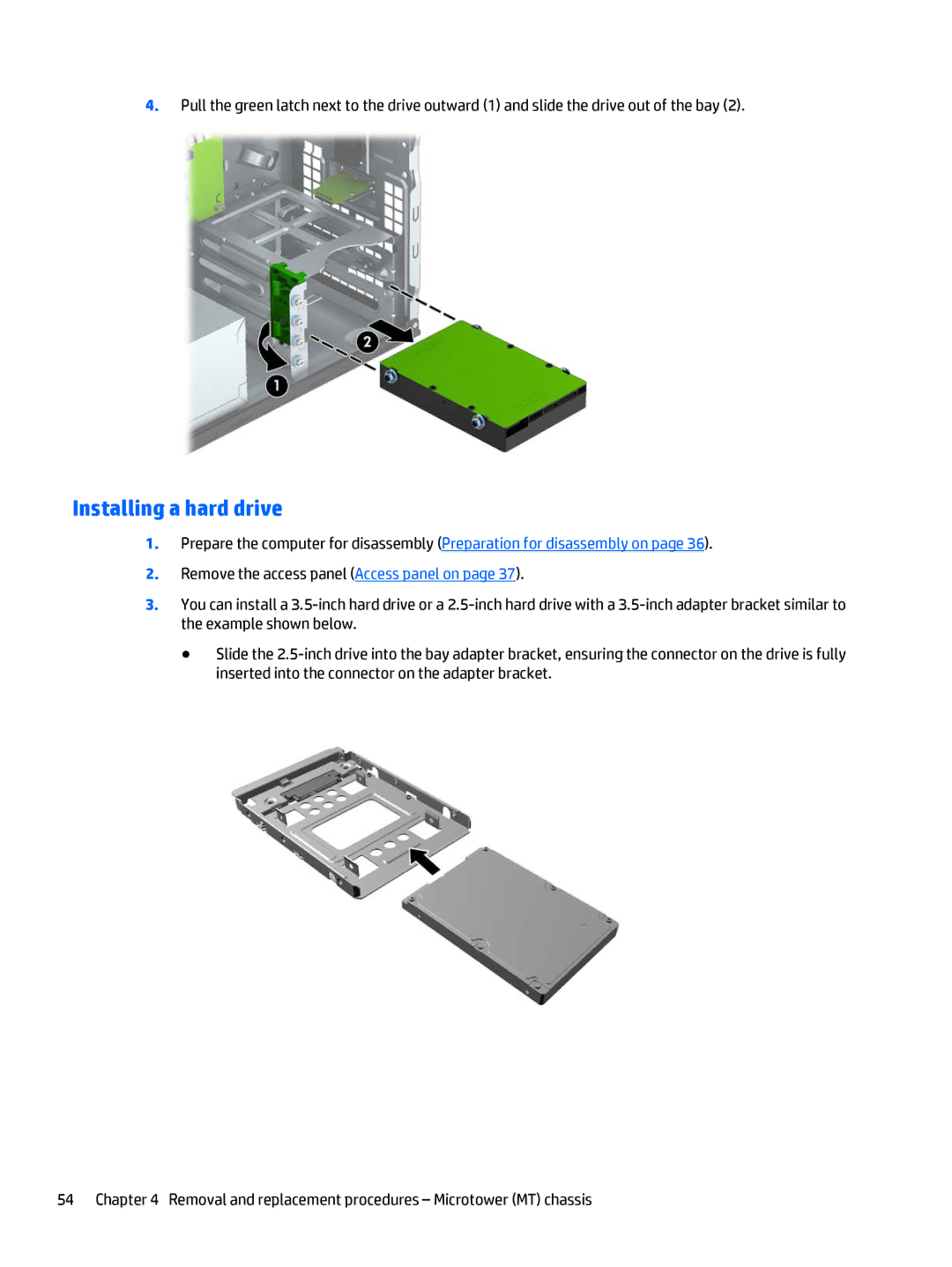 HP 705 G1 manual Installing a hard drive 