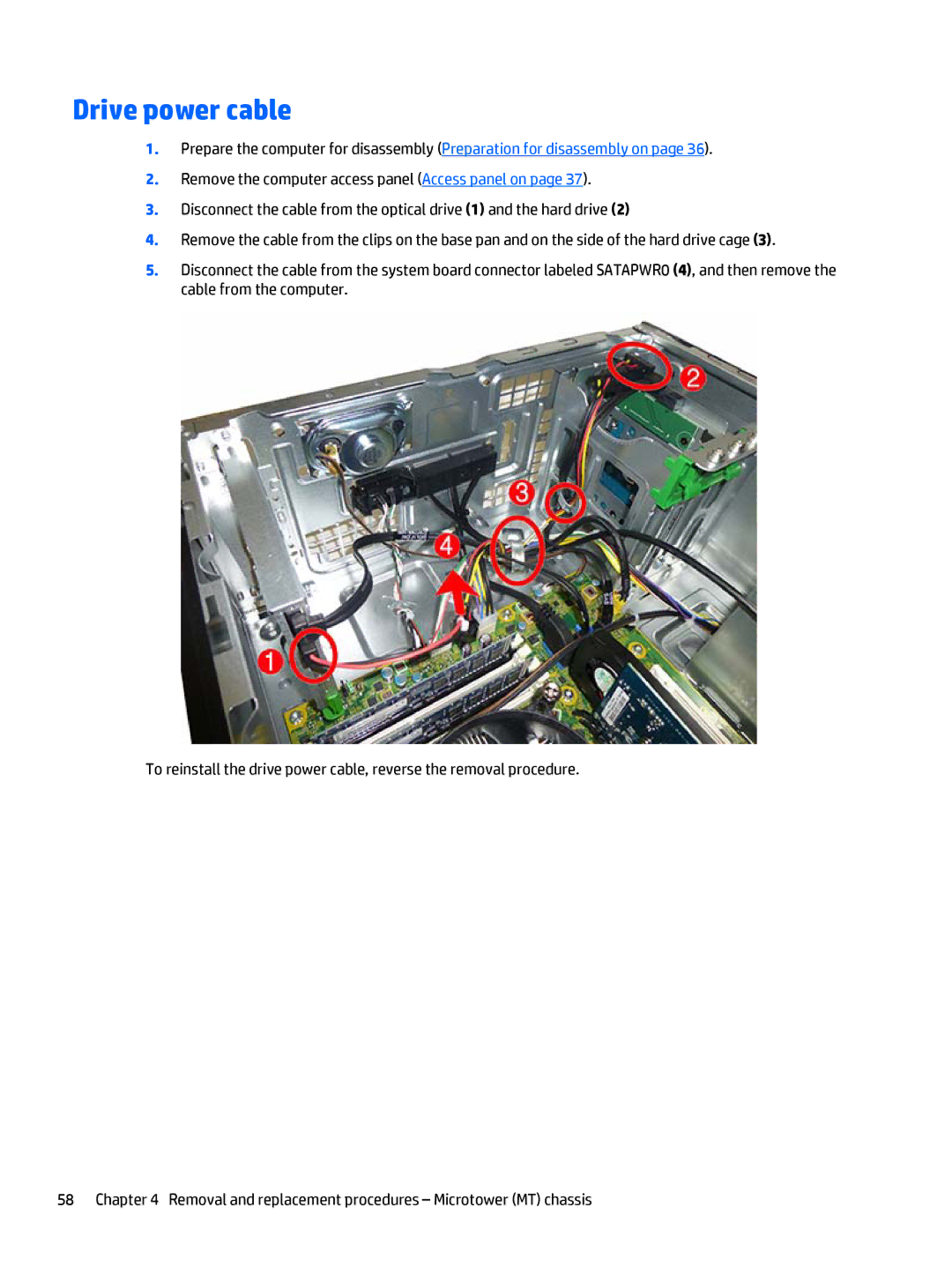 HP 705 G1 manual Drive power cable 