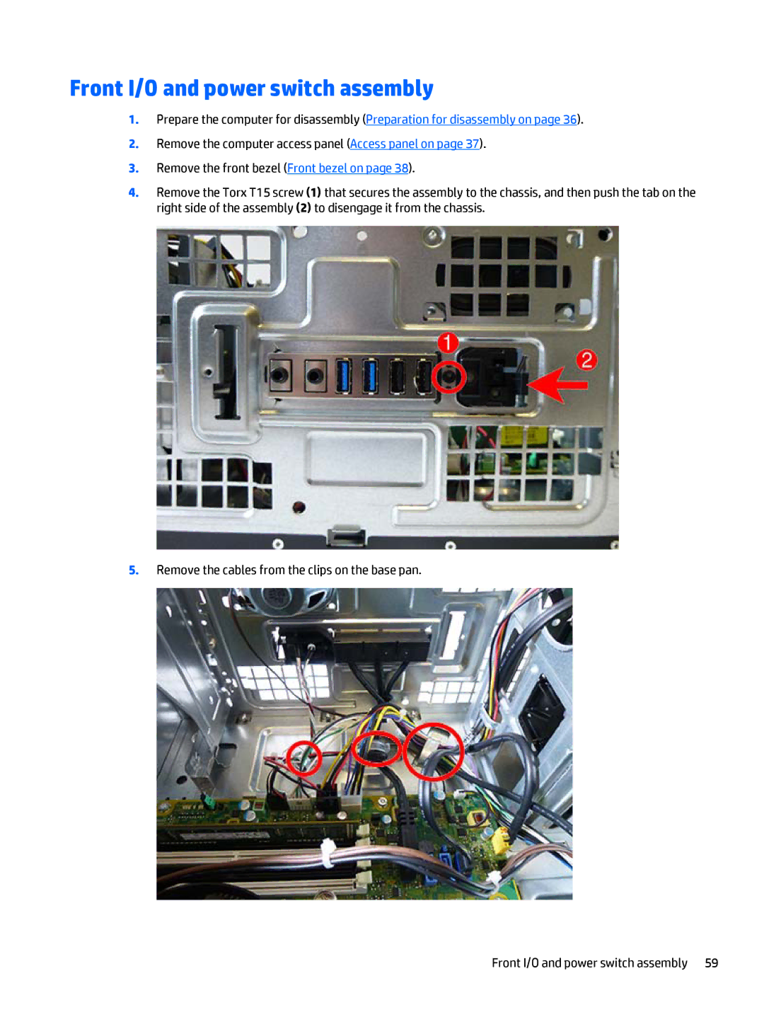 HP 705 G1 manual Front I/O and power switch assembly 