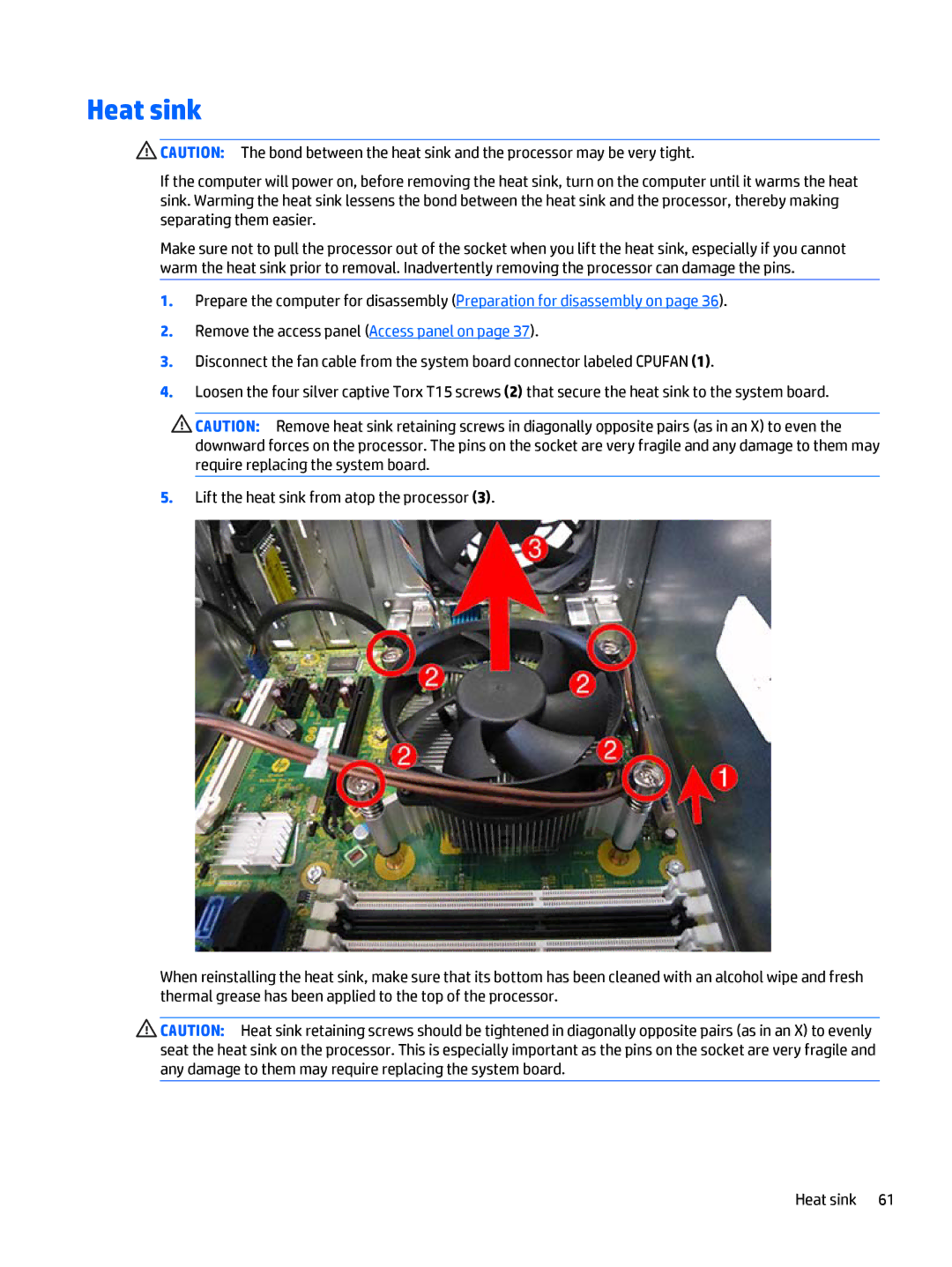 HP 705 G1 manual Heat sink 