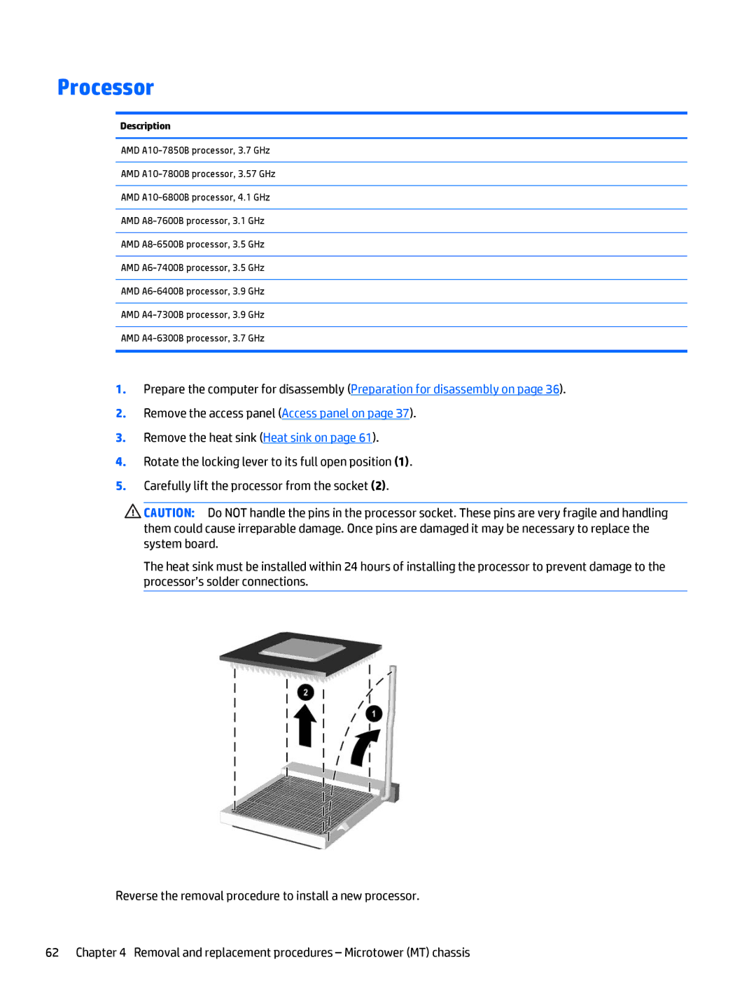 HP 705 G1 manual Processor, Description 