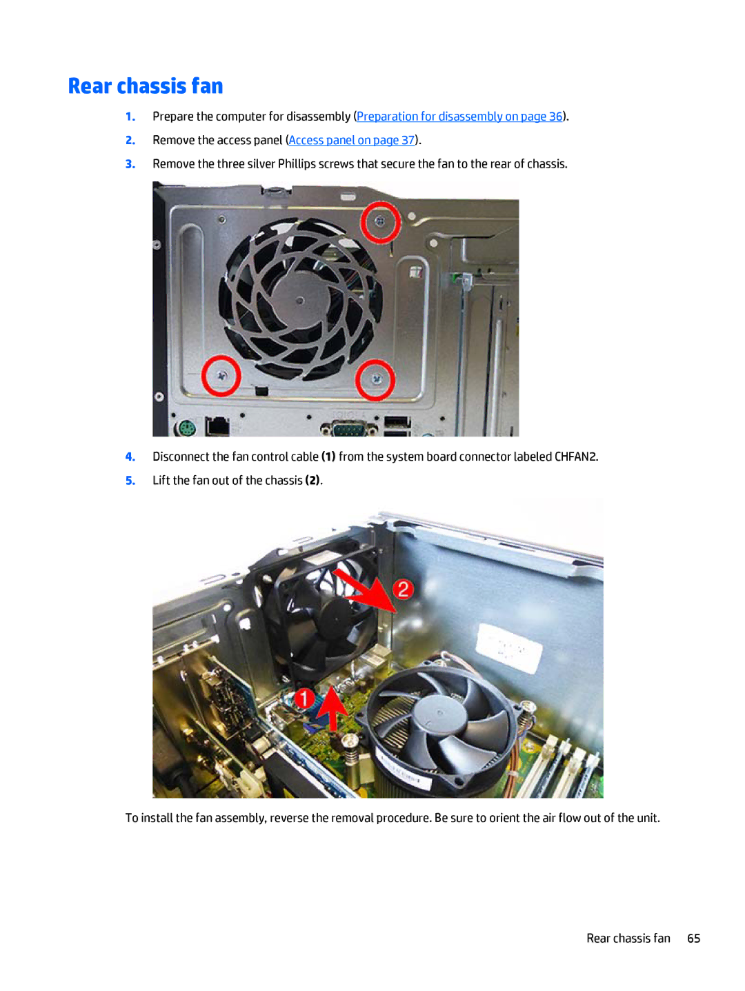 HP 705 G1 manual Rear chassis fan 