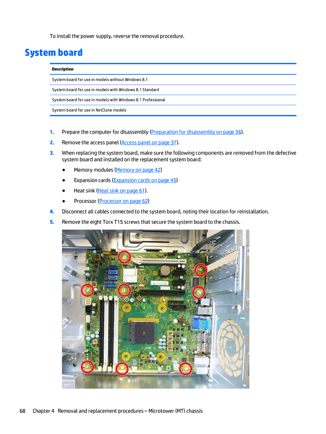 HP 705 G1 manual System board, To install the power supply, reverse the removal procedure 