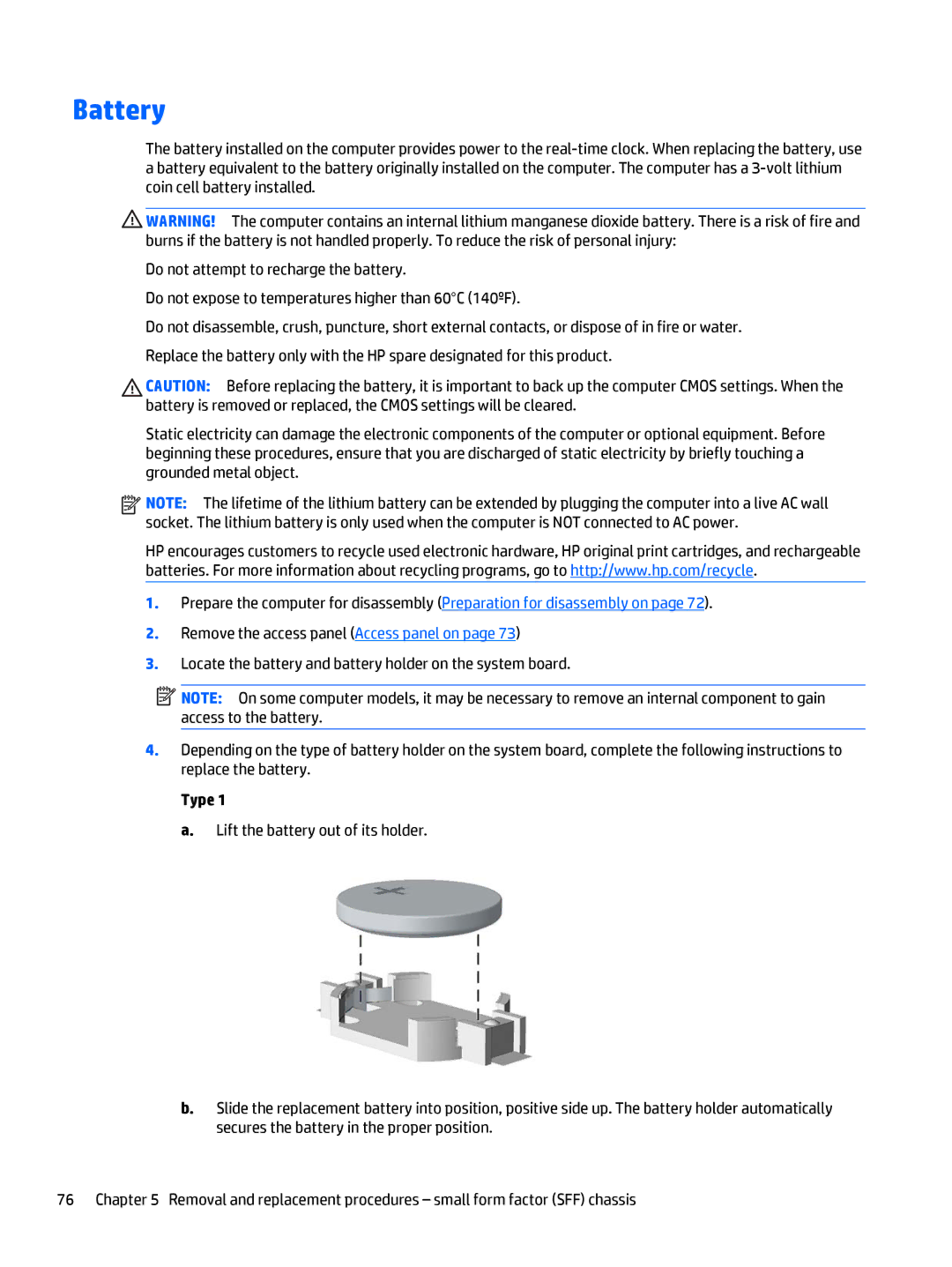 HP 705 G1 manual Battery 