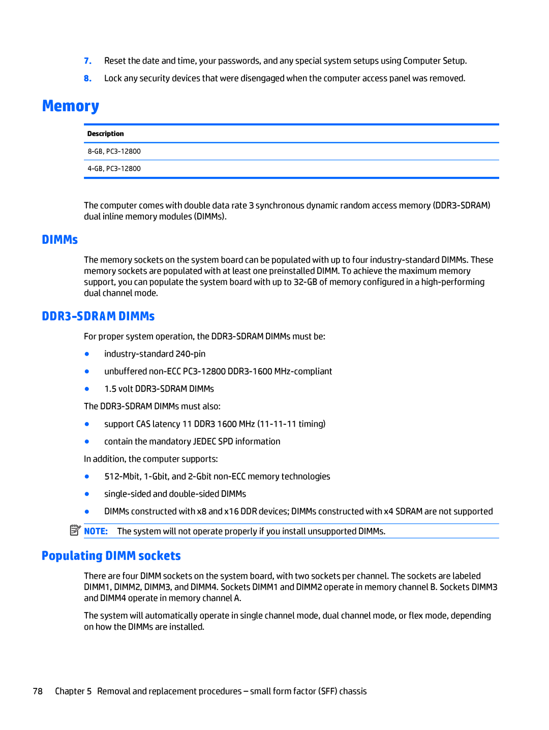 HP 705 G1 manual Memory 