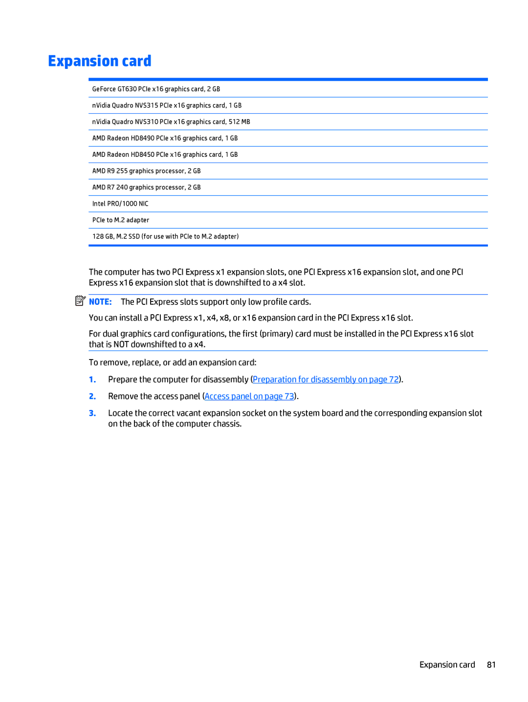 HP 705 G1 manual Expansion card 