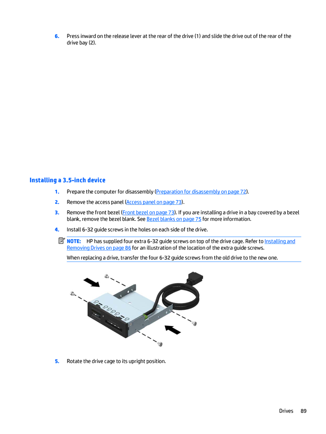 HP 705 G1 manual Installing a 3.5-inch device 