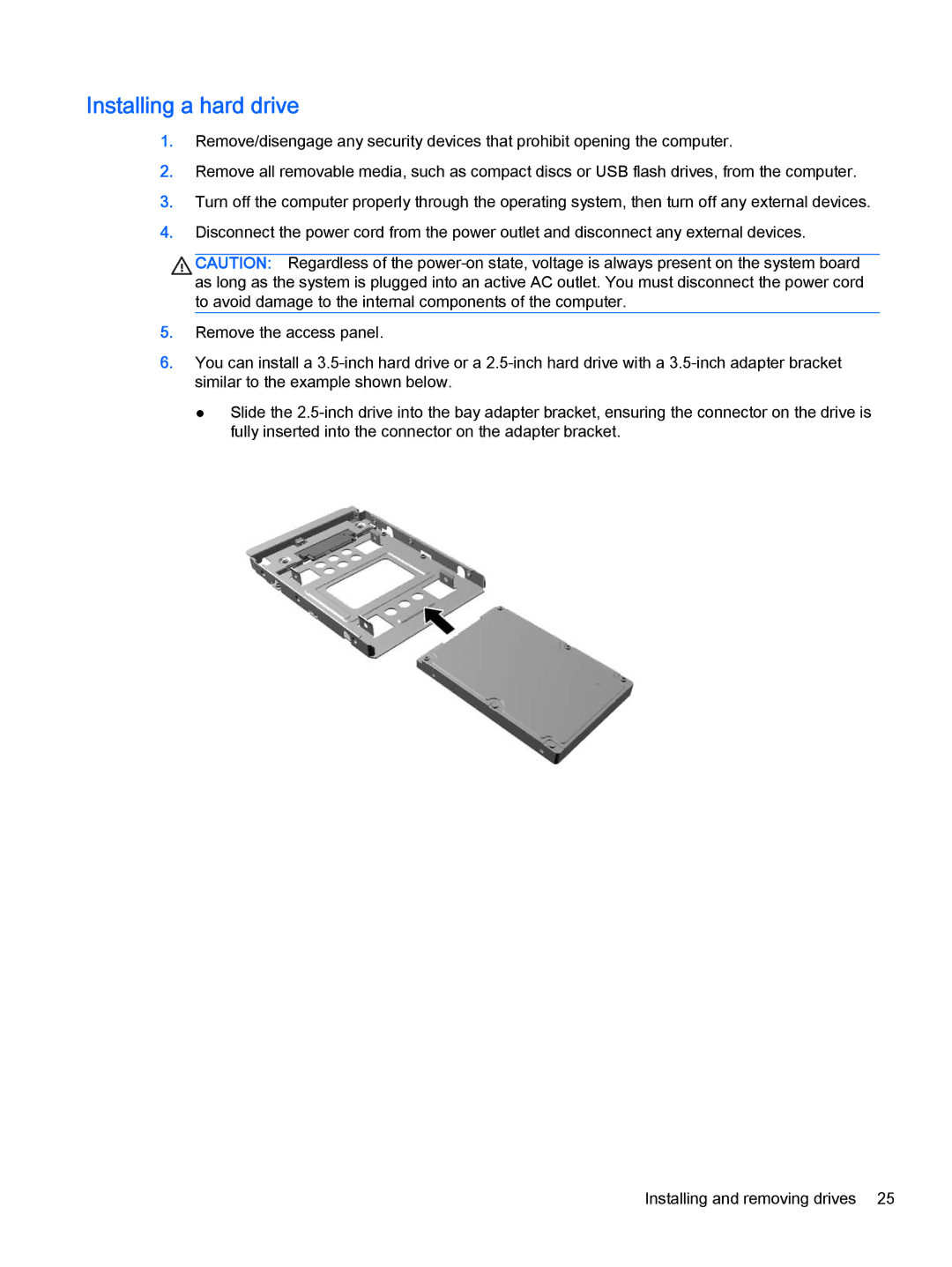 HP 705 G1 manual Installing a hard drive 