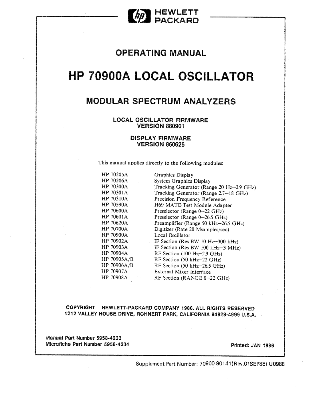 HP 70900A manual 