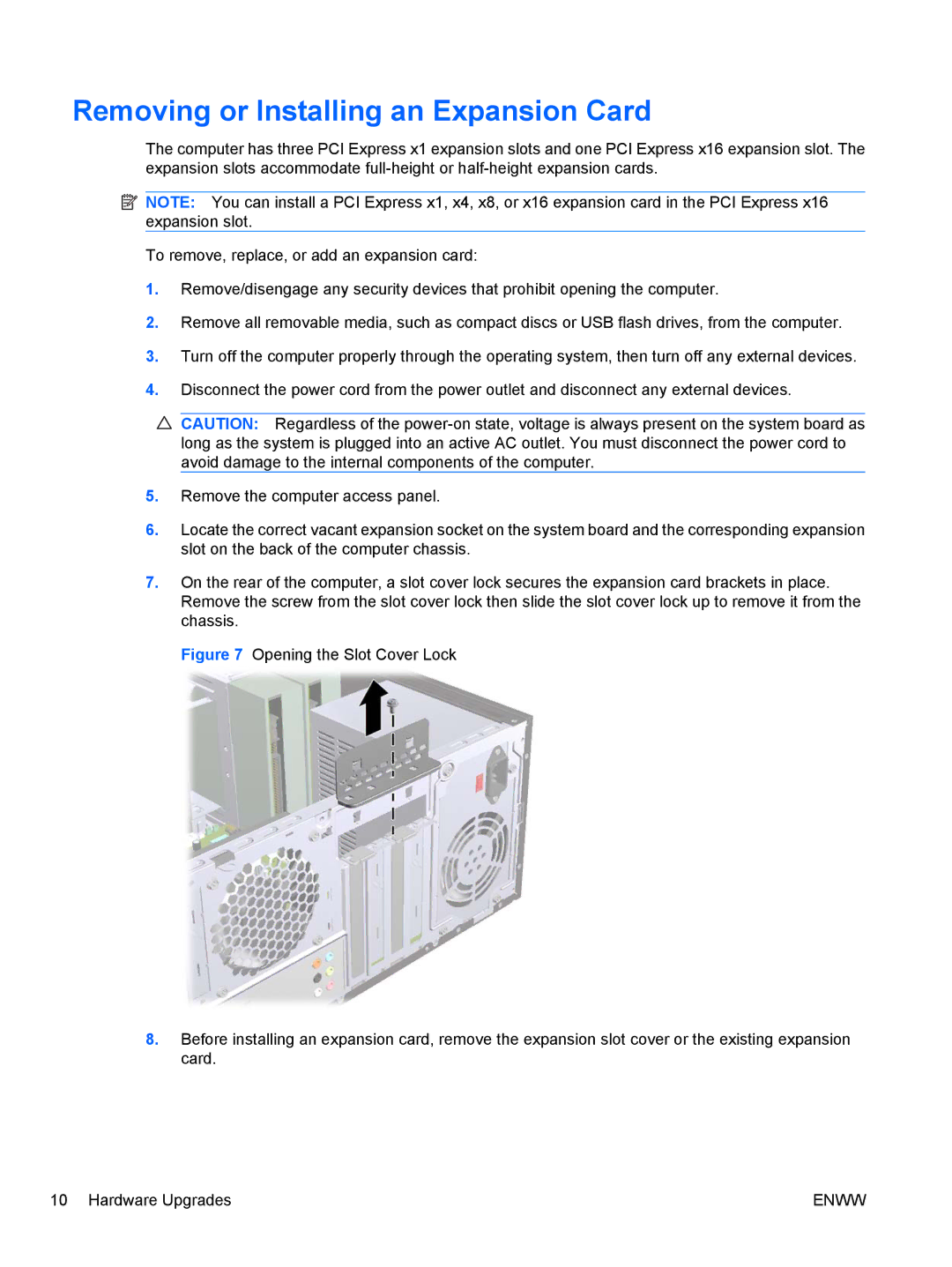 HP 7100 manual Removing or Installing an Expansion Card 