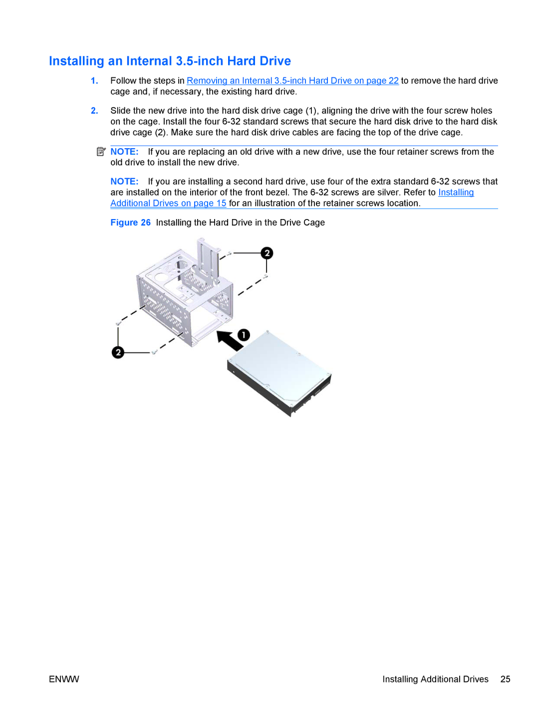 HP 7100 manual Installing an Internal 3.5-inch Hard Drive, Installing the Hard Drive in the Drive Cage 