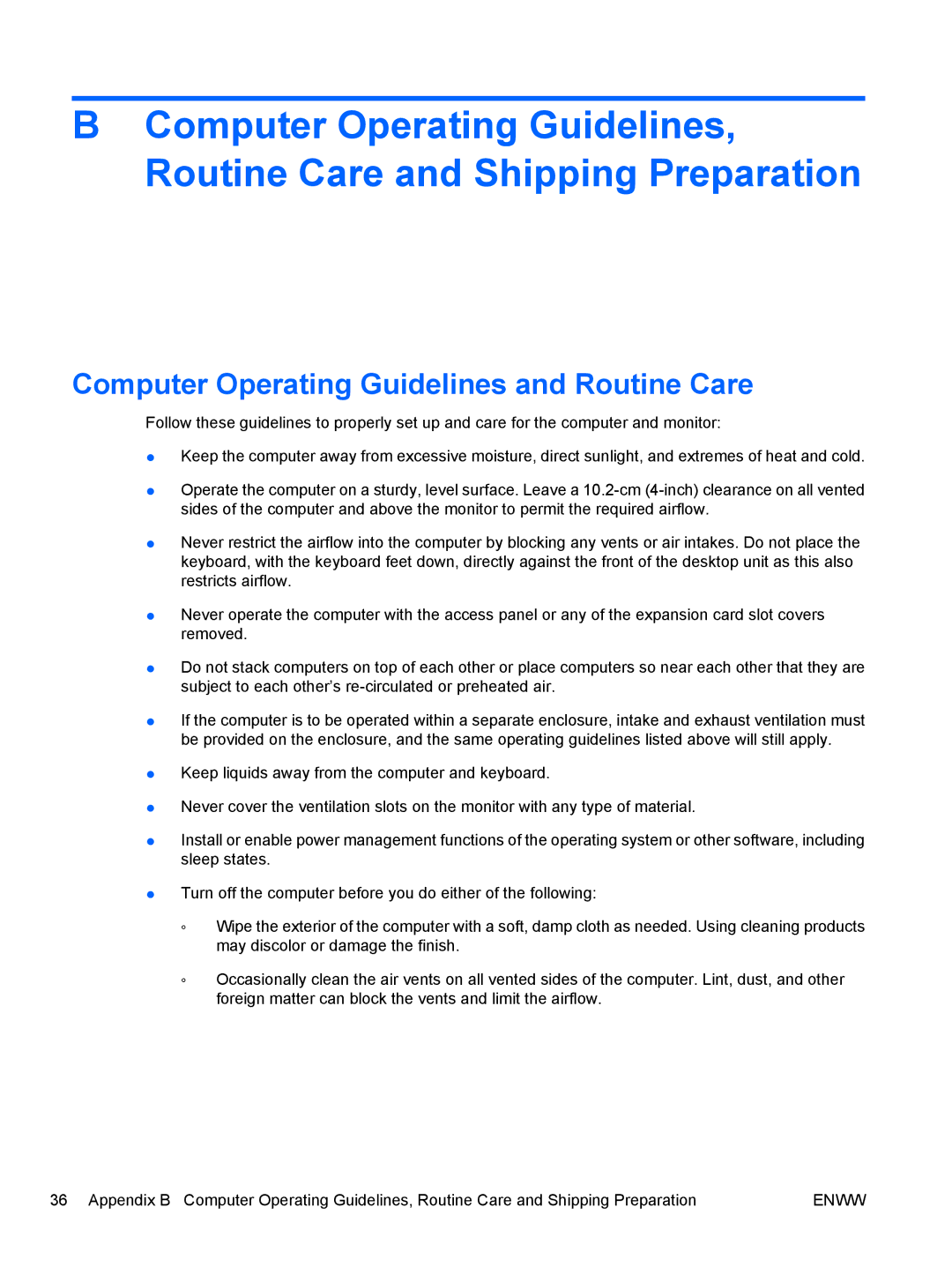 HP 7100 manual Computer Operating Guidelines and Routine Care 