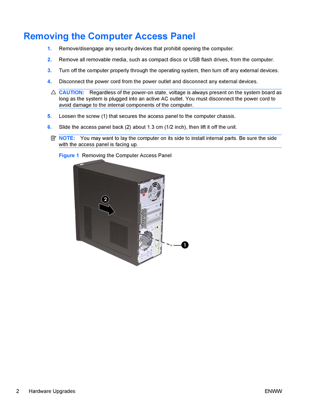 HP 7100 manual Removing the Computer Access Panel Hardware Upgrades 