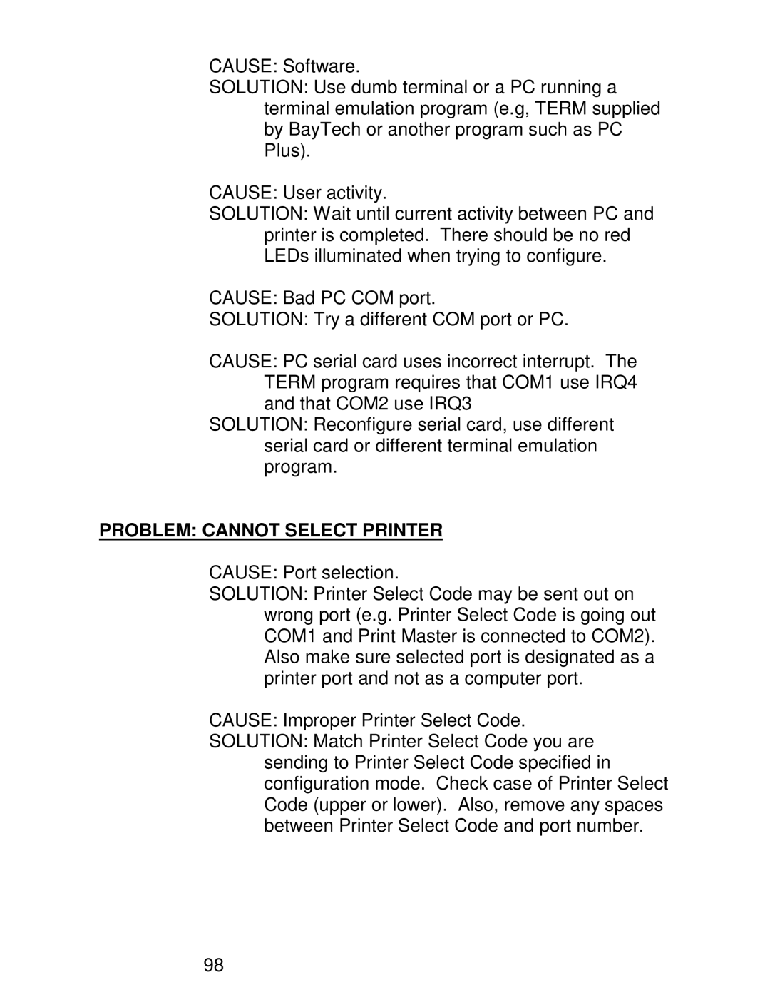 HP 708D, 710F, 710E, 708E, 706C, 706D, 708C, 706A manual Problem Cannot Select Printer 