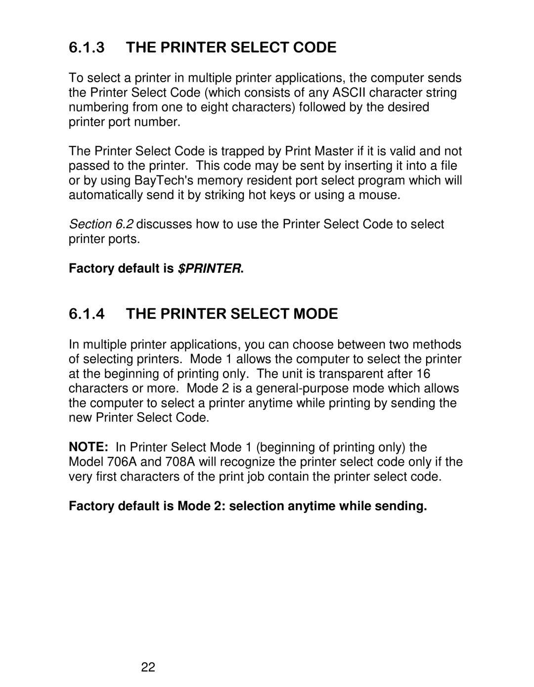 HP 708C, 710F, 710E, 708D, 708E, 706C, 706D, 706A manual Factory default is $PRINTER 