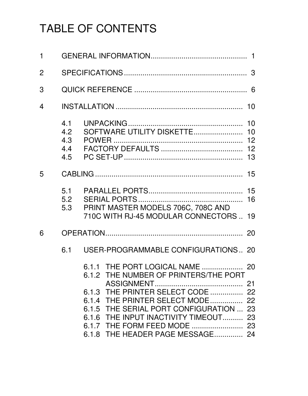 HP 706C, 710F, 710E, 708D, 708E, 706D, 708C, 706A manual Table of Contents 