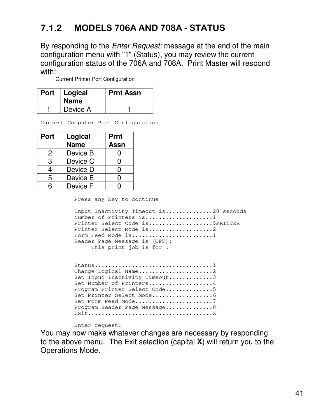 HP 710E, 710F, 708D, 708E, 706C, 706D, 708C, 706A manual Port Logical Prnt Assn Name 