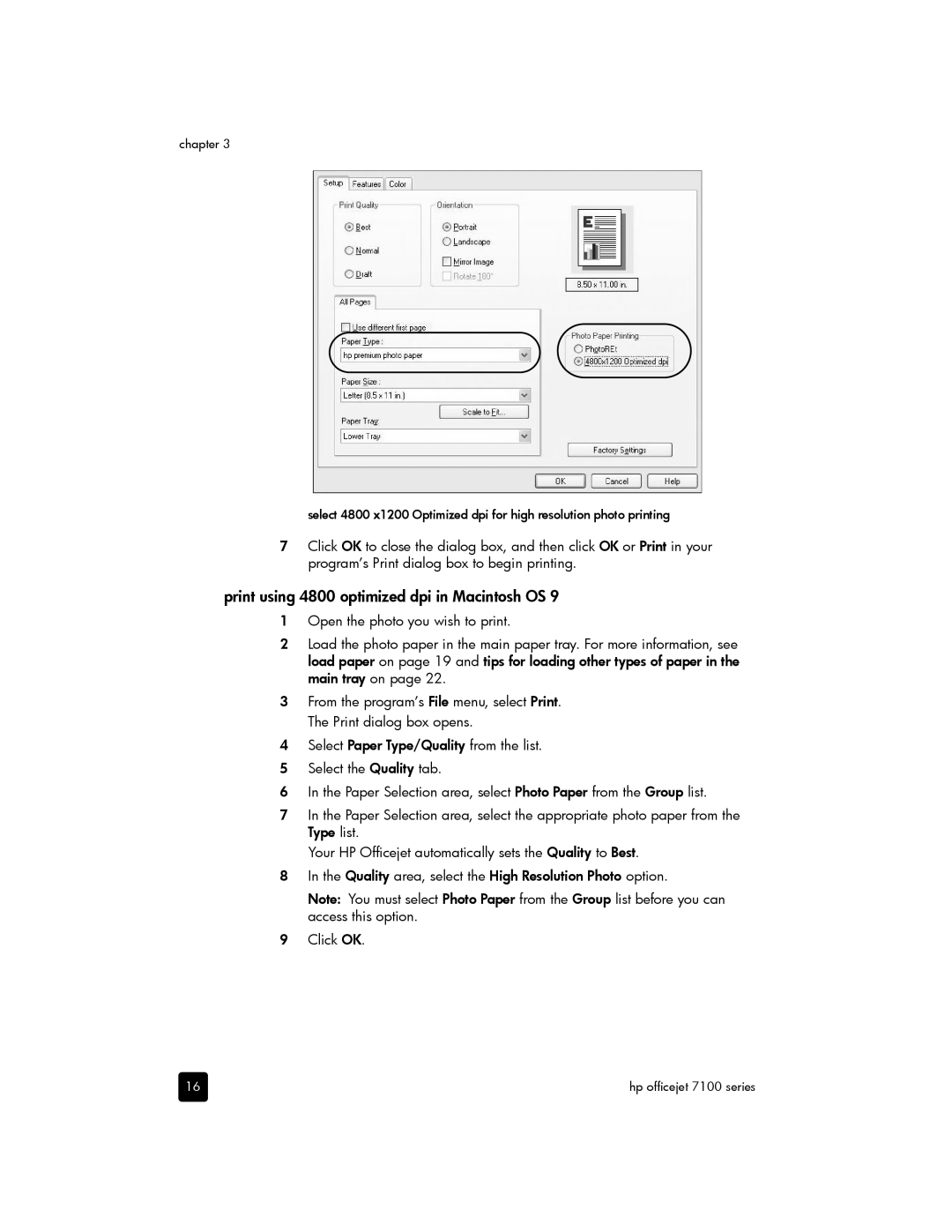 HP 7110 Wide Format E CR768AB1H manual Print using 4800 optimized dpi in Macintosh OS 