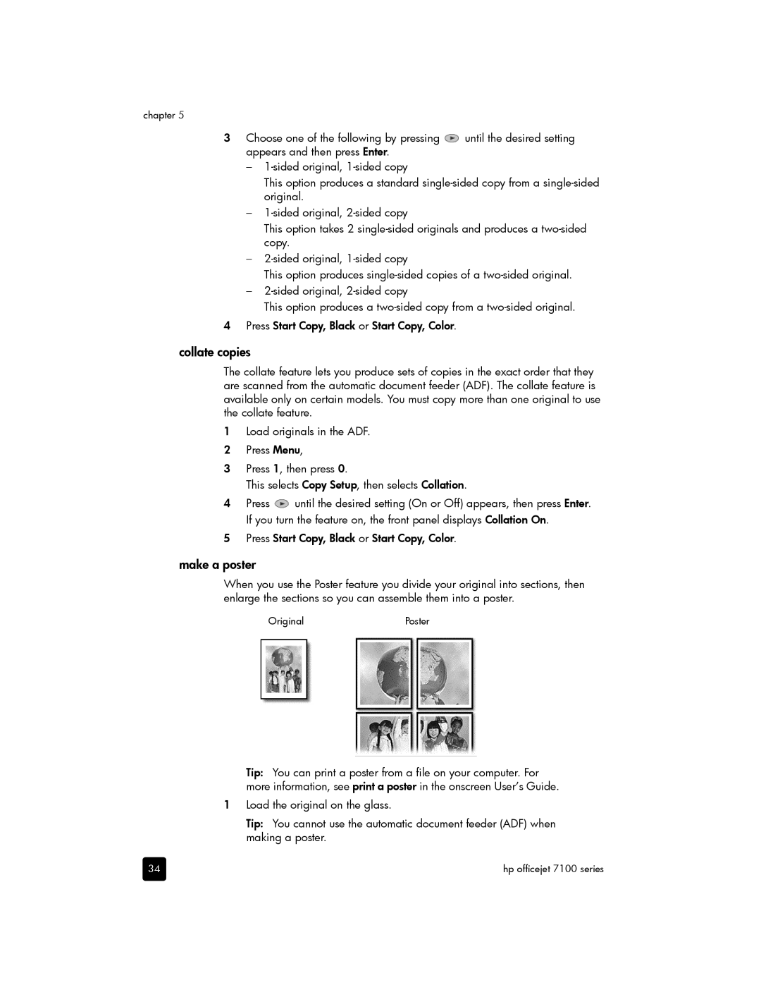 HP 7110 Wide Format E CR768AB1H manual Collate copies, Make a poster 