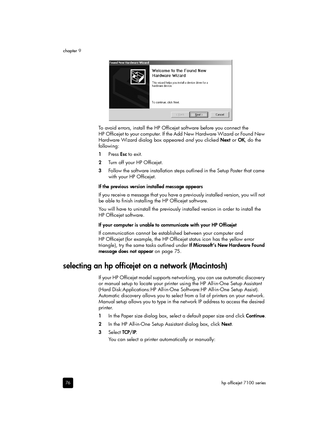 HP 7110 Wide Format E CR768AB1H manual Selecting an hp officejet on a network Macintosh 