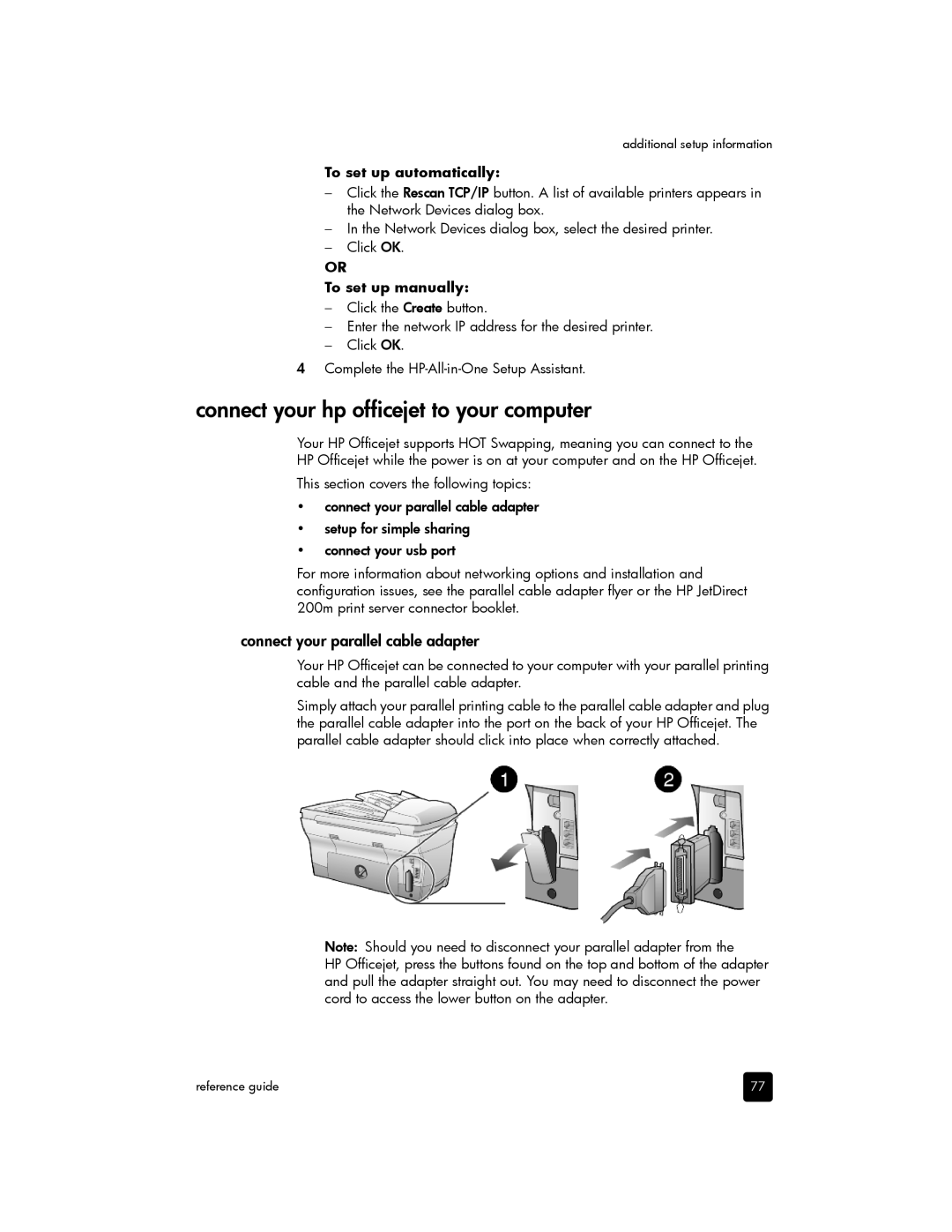 HP 7110 Wide Format E CR768AB1H manual Connect your hp officejet to your computer, Connect your parallel cable adapter 