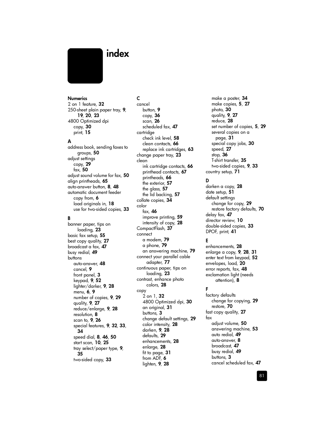 HP 7110 Wide Format E CR768AB1H manual Numerics, 19, 20 