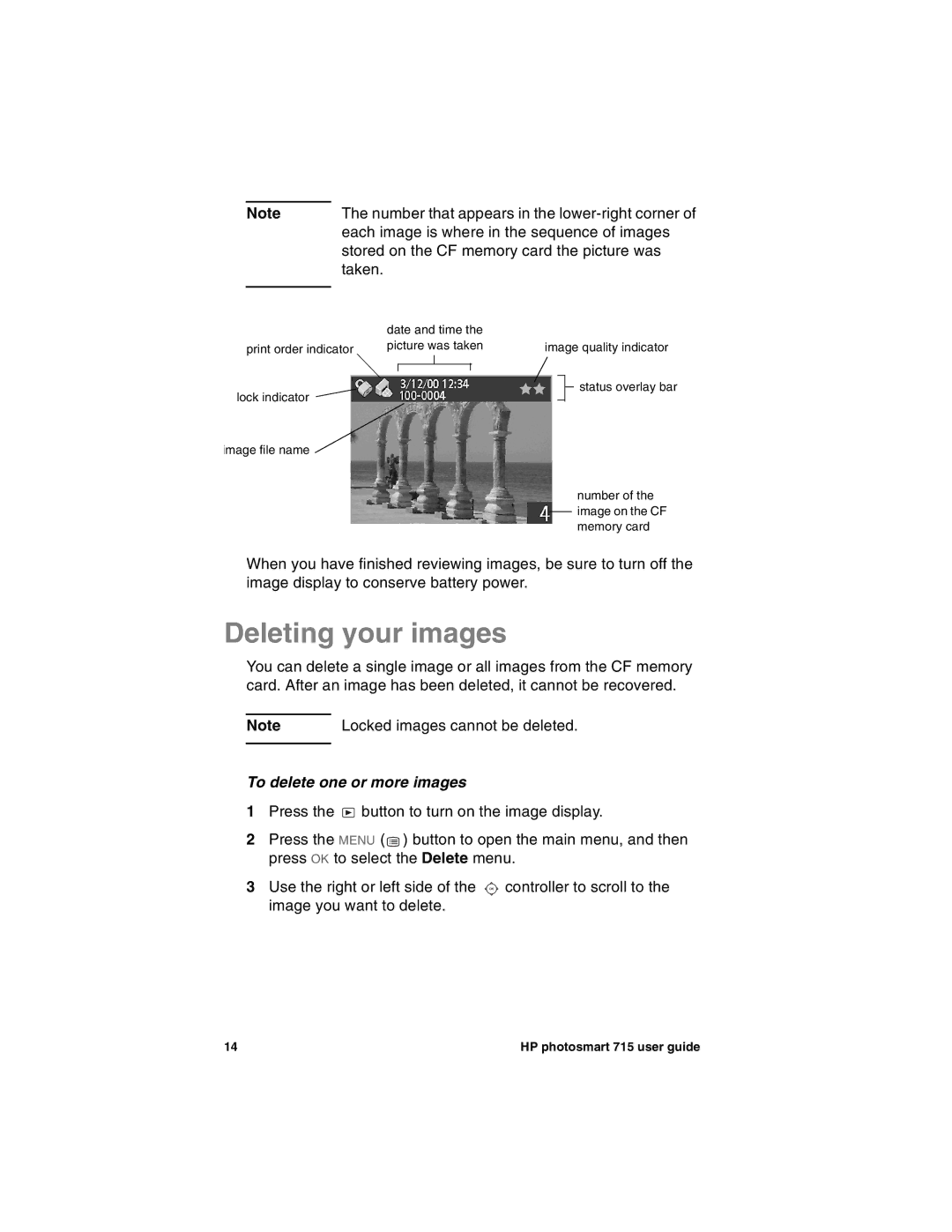 HP 715 manual Deleting your images, To delete one or more images 