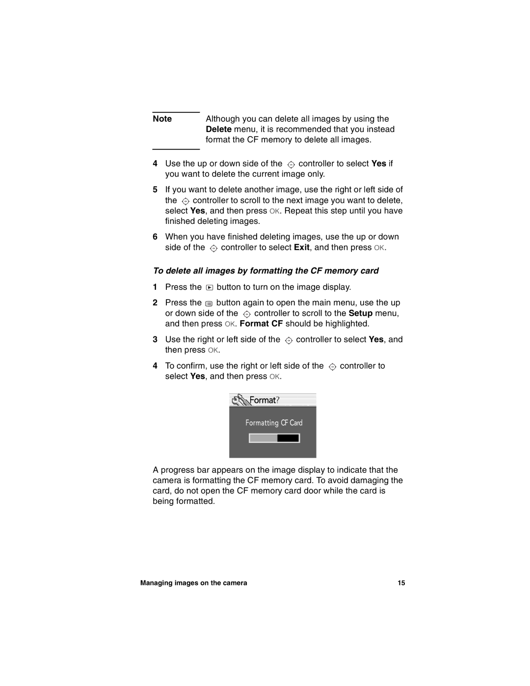 HP 715 manual To delete all images by formatting the CF memory card 